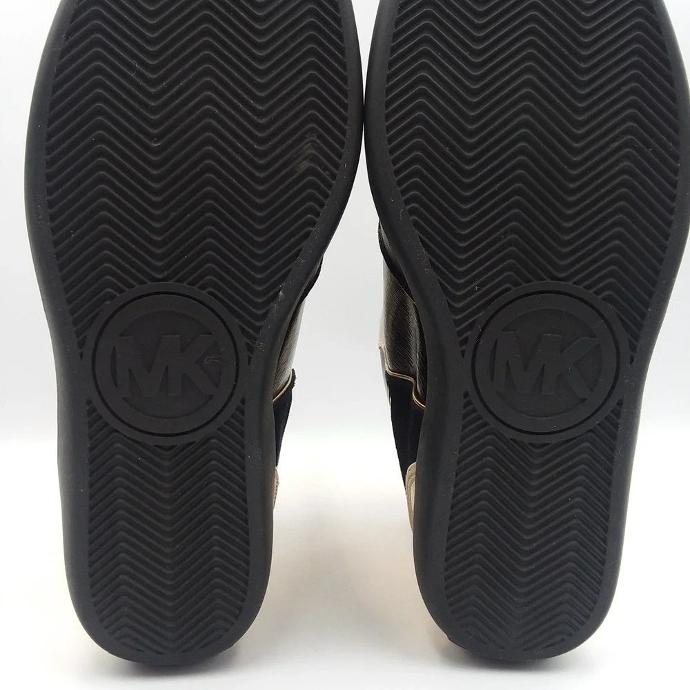Michael Kors Nikko High-Top Wedge Sneakers Black Gold Patent‎ Leather Women's 8M